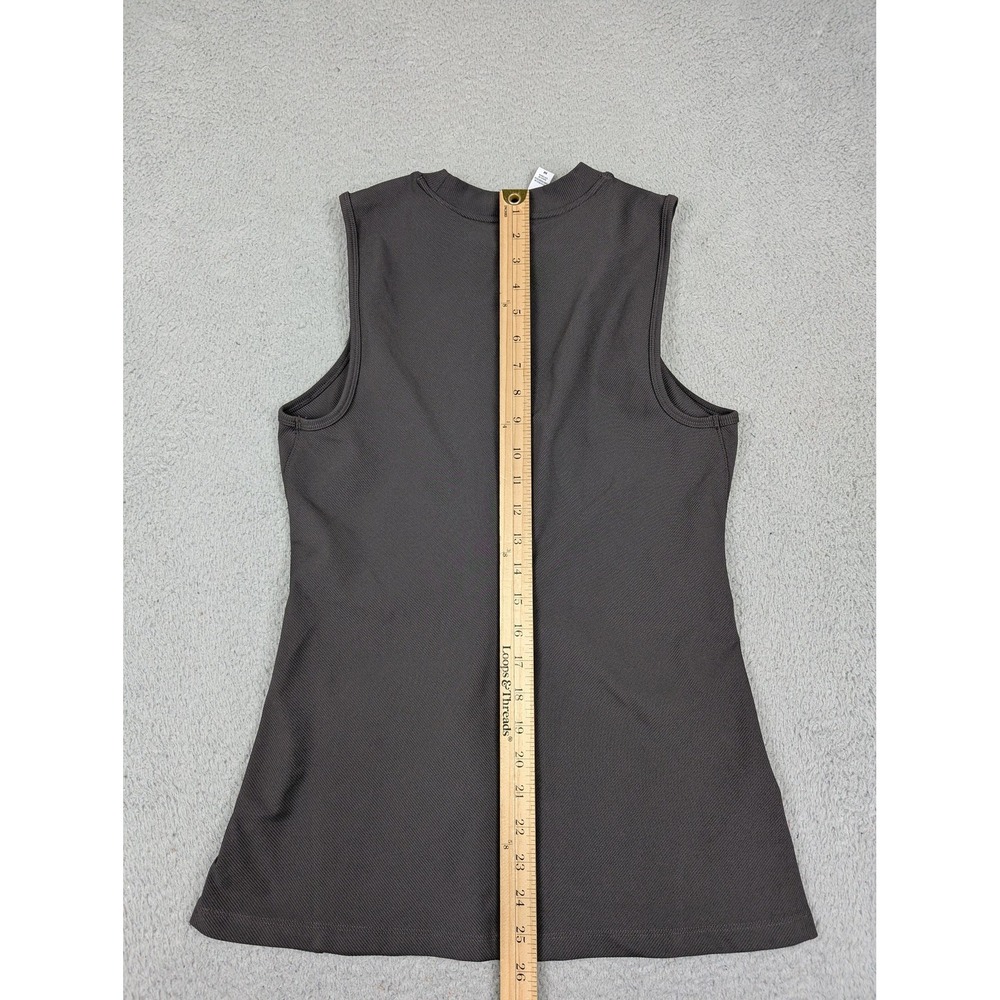 Athleta Tank Top Womens Medium Gray Sleeveless Mock Neck Side Ruched Yoga Active - Picture 6 of 8